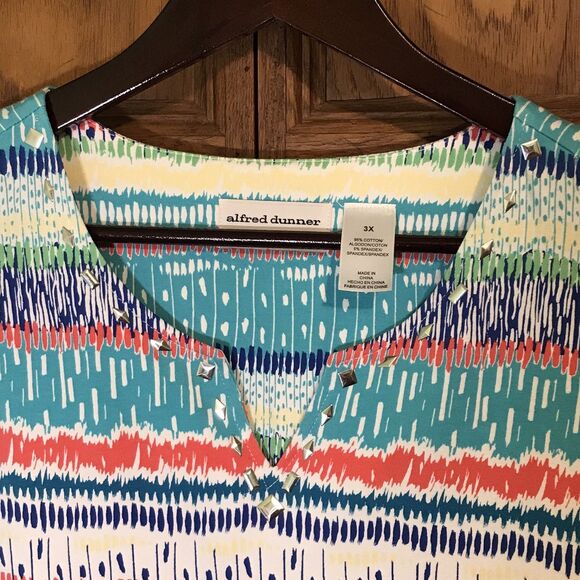 Alfred Dunner Women's 3X Multicolor Knit Blouse Short Sleeve Bling Pullover Top - Picture 4 of 10